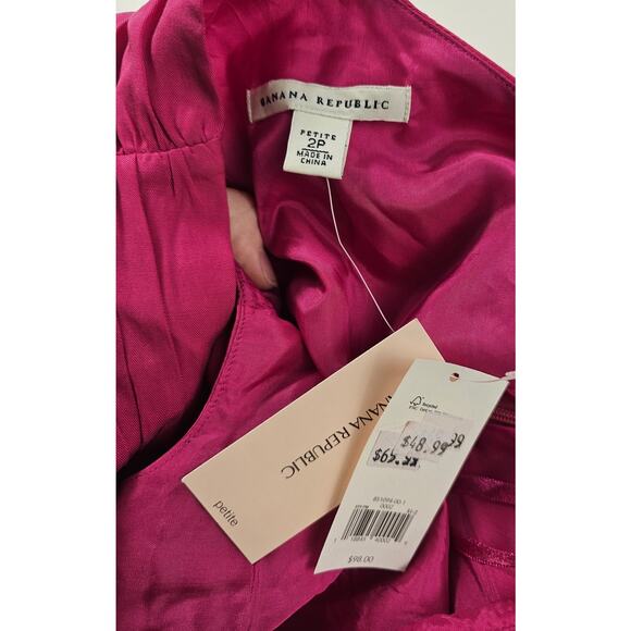 NWT banana republic 2P 2 PETITE fuchsia 100 % Lyocell halter satin dress formal - Picture 4 of 8
